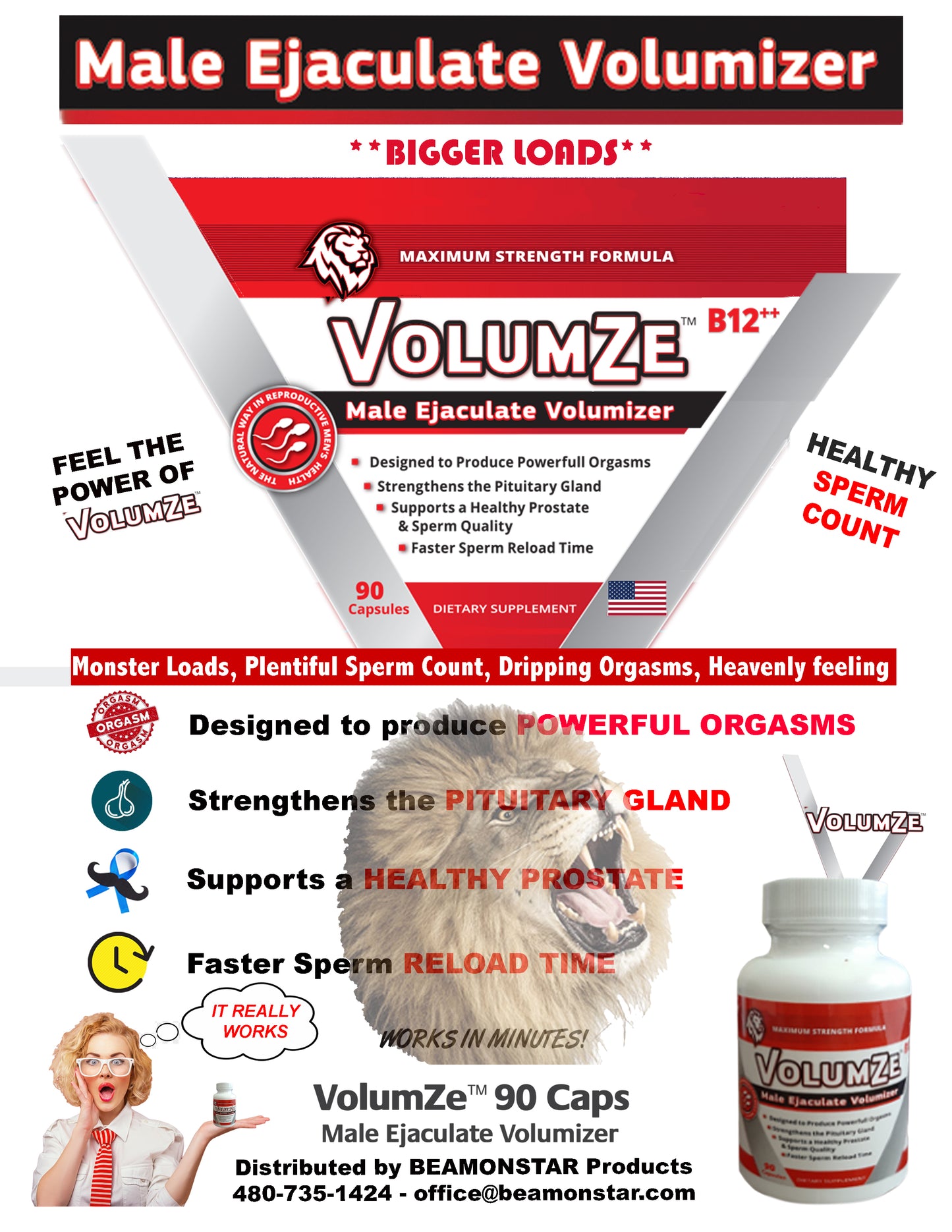 VolumZe 90ct Bottle - Male Ejaculate Volumize - **BUY 4 GET 2 FREE**